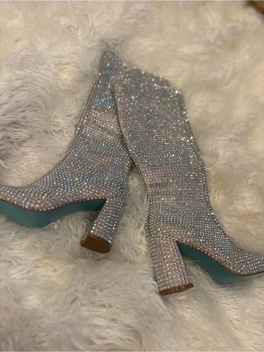 Betsey Johnson Crystal Embellished Ankle Boots - Silver/Holographic
